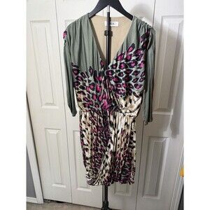 Tibi New York Dress Silk Leopard Print Drapey Dolman Sleeve No Sz Tag Multicolor